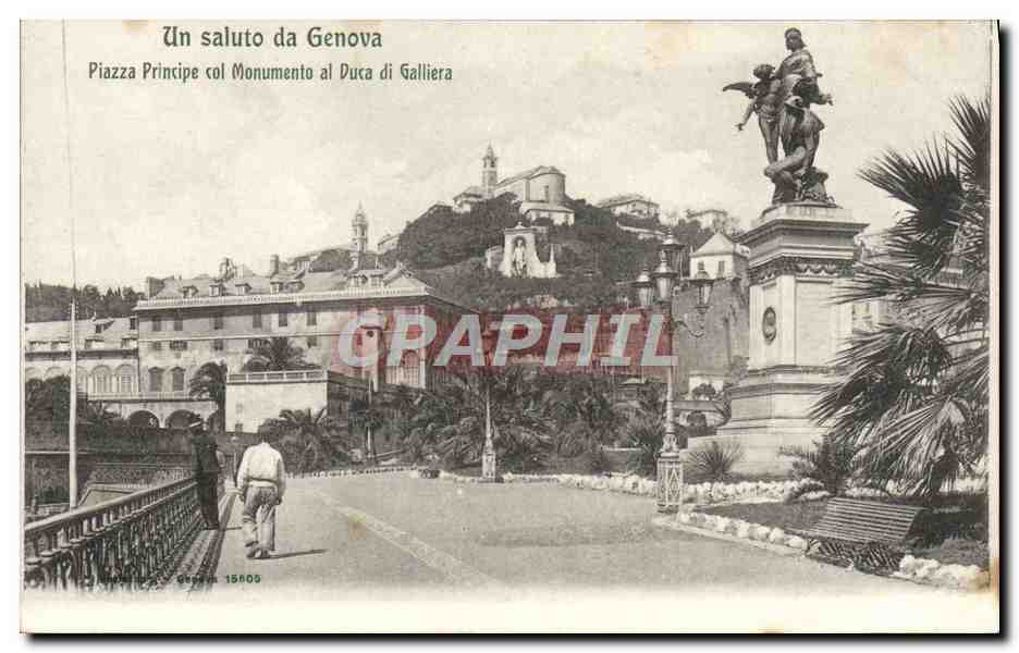 CPA Un Saluto Da Genova Piazza principe col Monumento al duca di Galliera