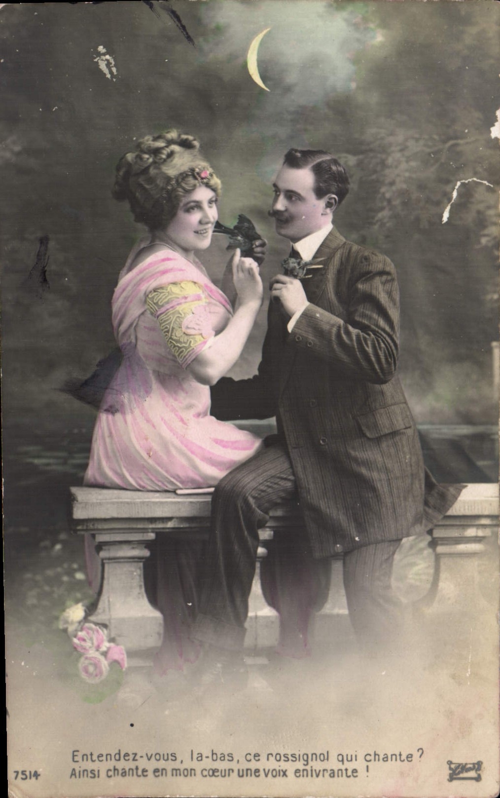Couple amoureux sous la lune — texte poétique — Marque J.C. n°7514