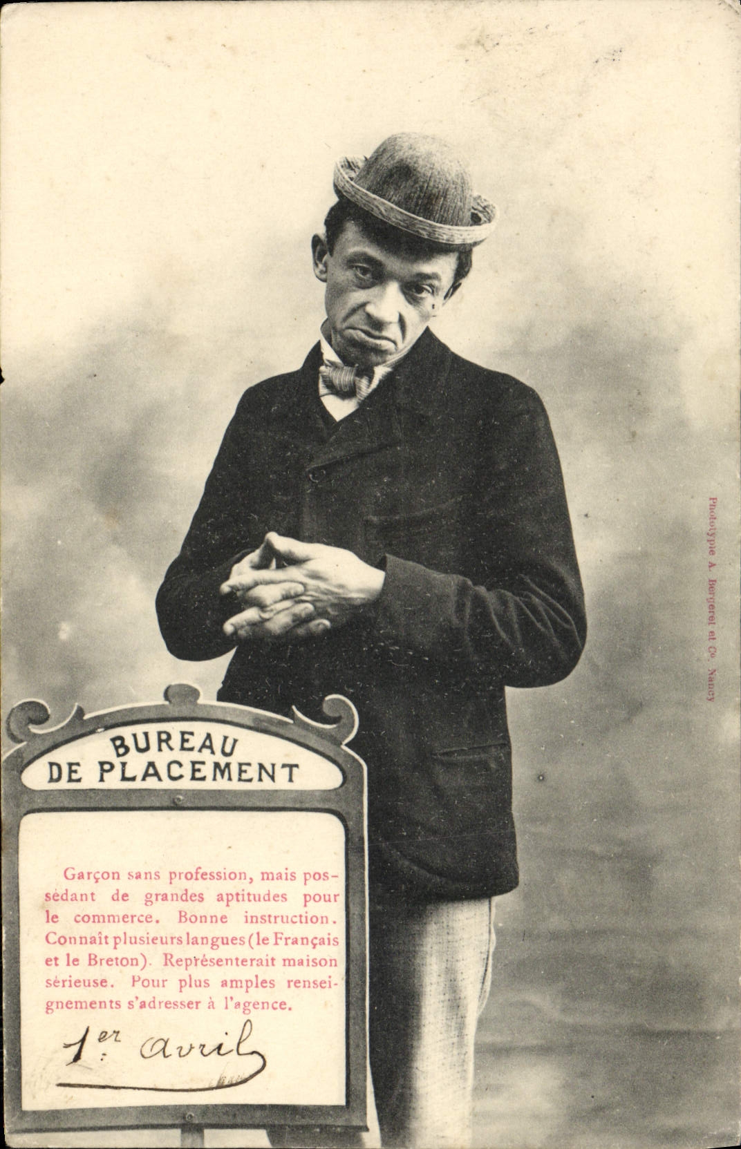 Jongen zonder beroep — Plaatsingskantoor — Fototypie A. Bourgnet en Cie, Nancy