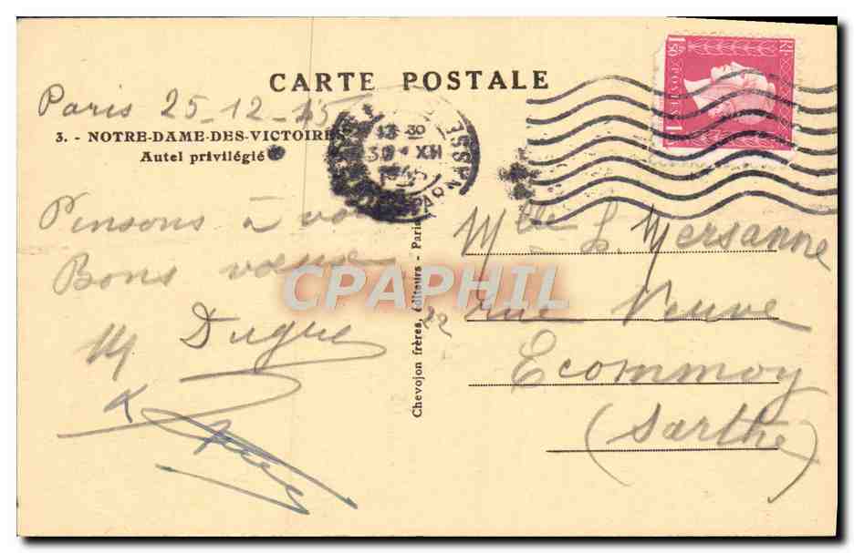CPA Paris Notre Dame Des Victoires Autel Privilegie — Rückseite