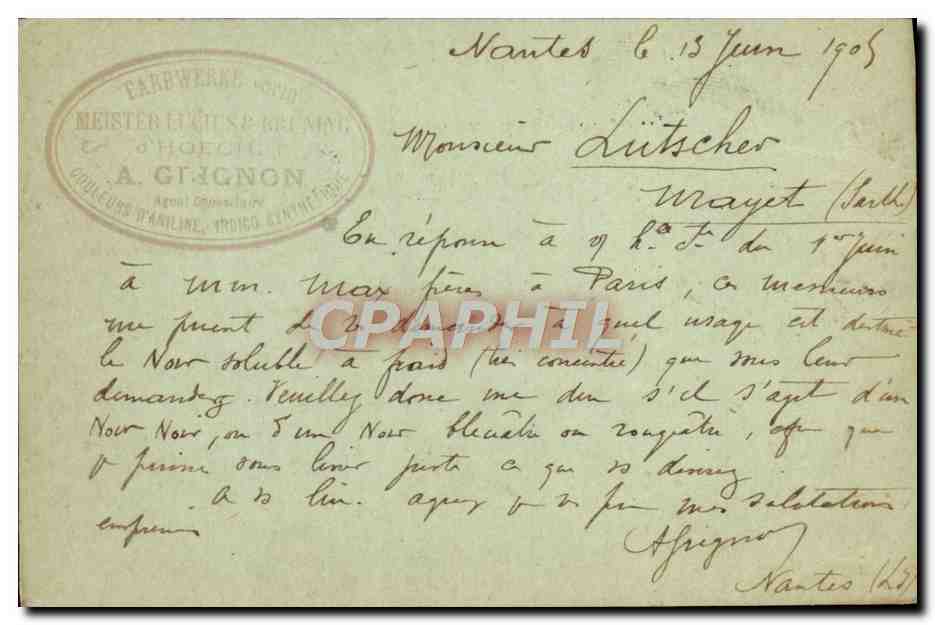 Carte postale 10c Semeuse Lutscher Epicerie Mayet Sarthe  — Rückseite
