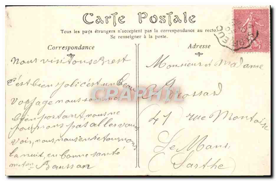CPA Port Militaire De Brest Sortie Du Cuirasse Le Hoche Bateau — Verso