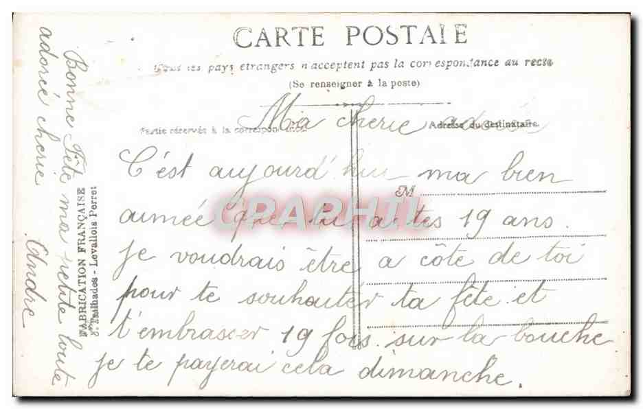 CPA Fantaisie Soldat Militaria Le Bonheur Est I'Oiseau Femme — Verso