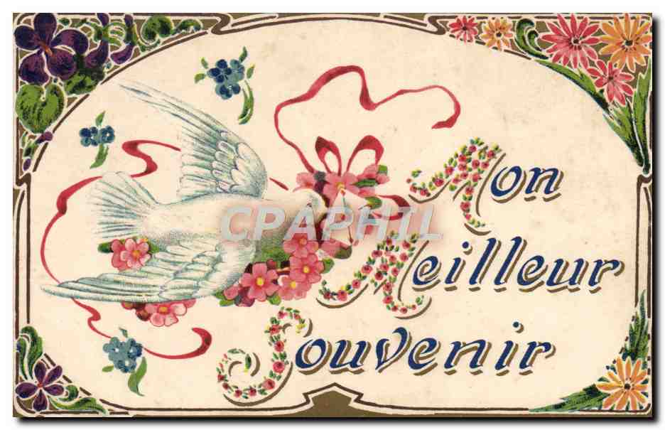 CPA Fantaisie Fleurs Colombe Mon Meilleur Souvenir