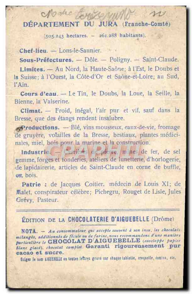 CPA Les Departements Jura Chocolaterie d'Aiguebelle — Achterkant