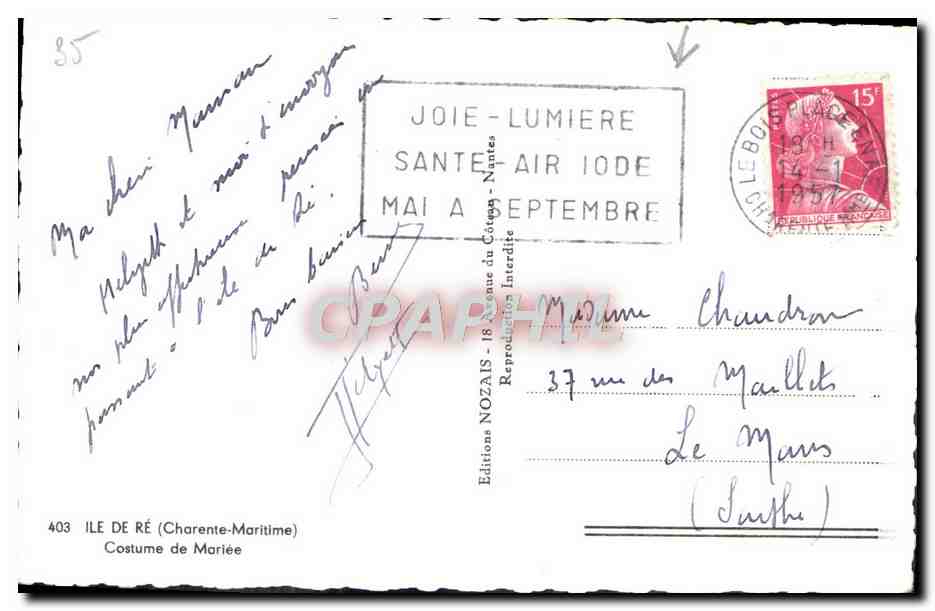 CPM Ile De Re Costume De Mariee Folklore — Back