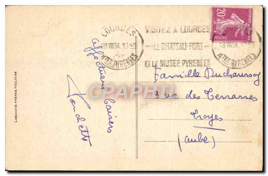 CPA Lourdes Vue Generale Sur La Basilique de la route de pau  — Verso