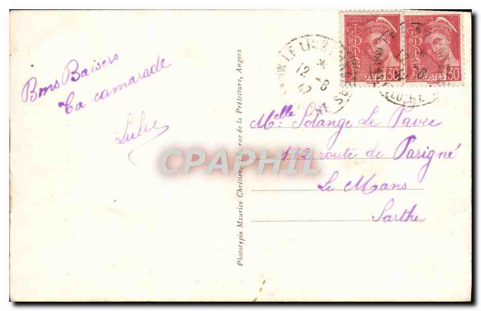 CPA Le Lion D'Angers Chateau Du Mas — Rückseite