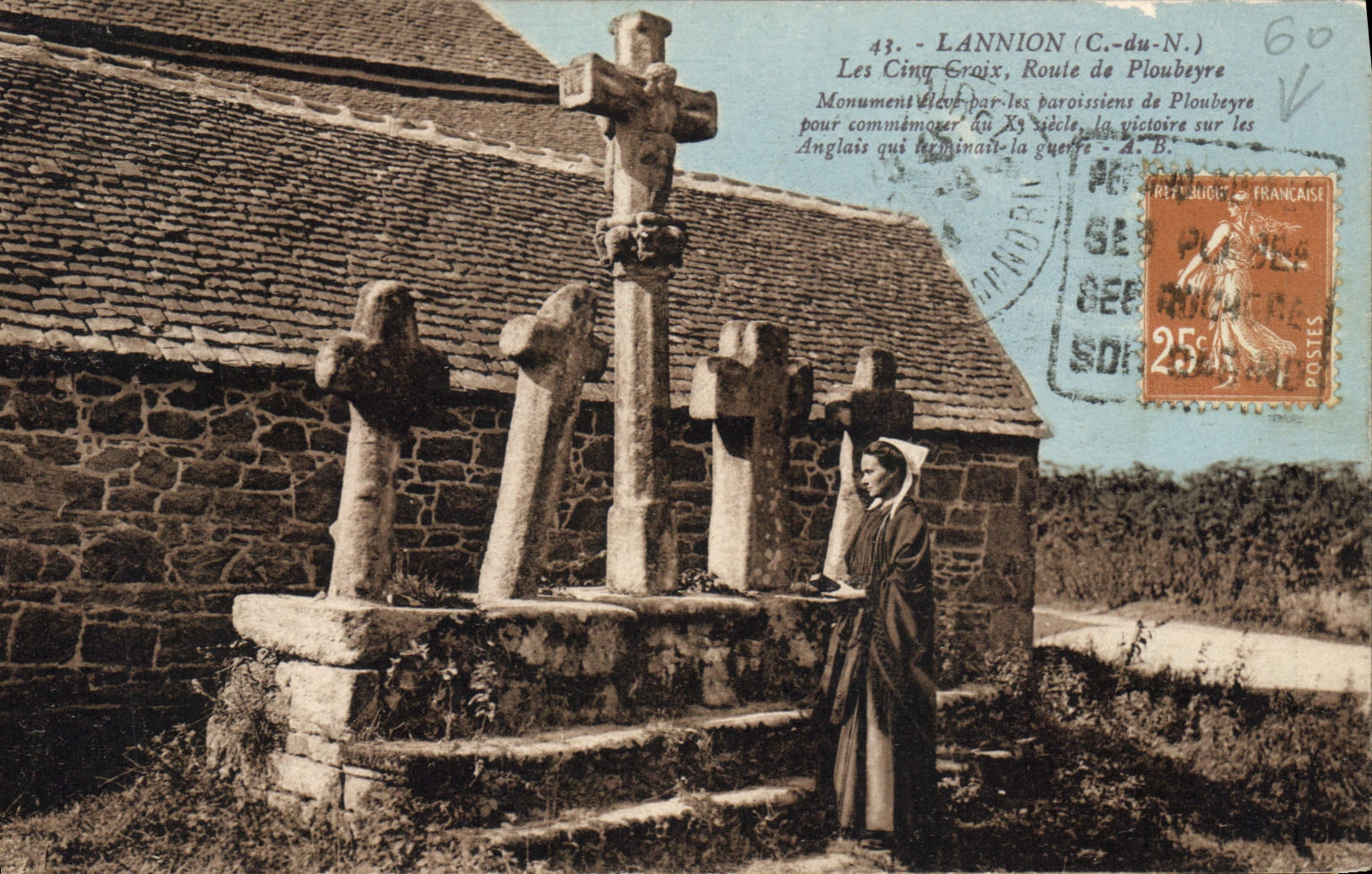 Les Cinq Croix, Lannion (C.-du-N.) — Monument élevé par les paroissiens de Ploubeyre pour commémorer la victoire sur les Anglais au Xe siècle — Phototypie A. Strel, Angers