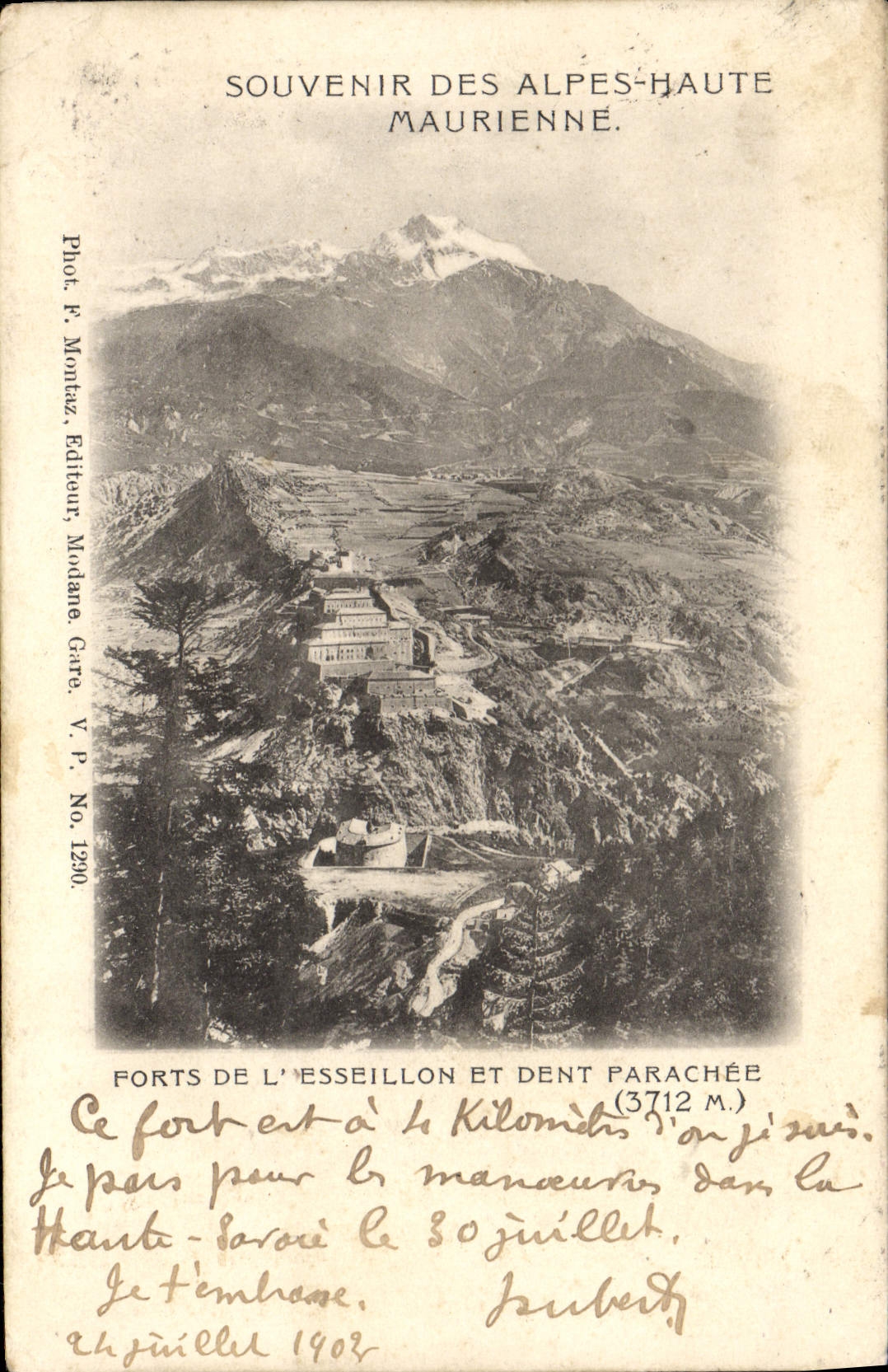 CPA Souvenir Des Alpes Haute Maurienne Forts de l'Esseillon et dent parachee Cachet Bramans