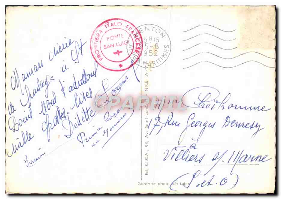 CPM Menton Frontiere Franco Italienne Vue sur le pont St Louis et la douane italienne — Rückseite