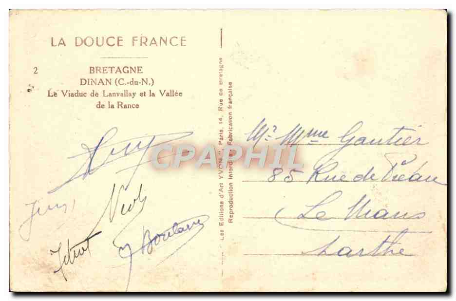 CPA Bretagne Dinan Le Viaduc De Lanvallay Et La Vallee de la Rance — Rückseite