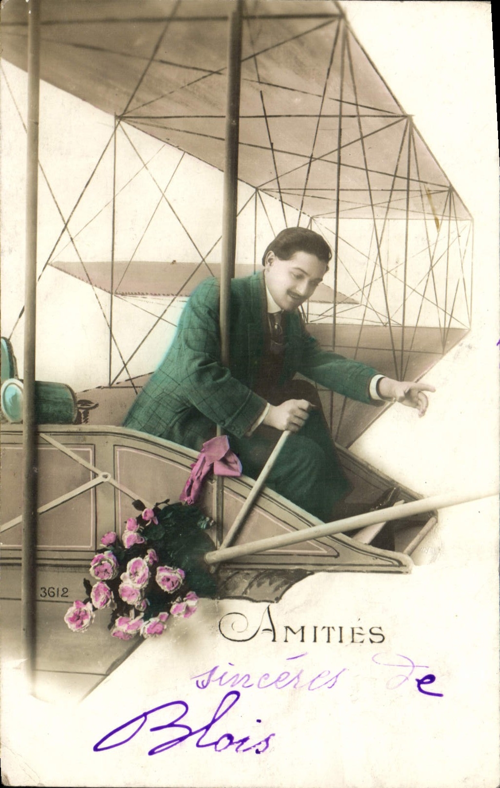 Pilot in a biplane — anonymous publisher, No. 3612