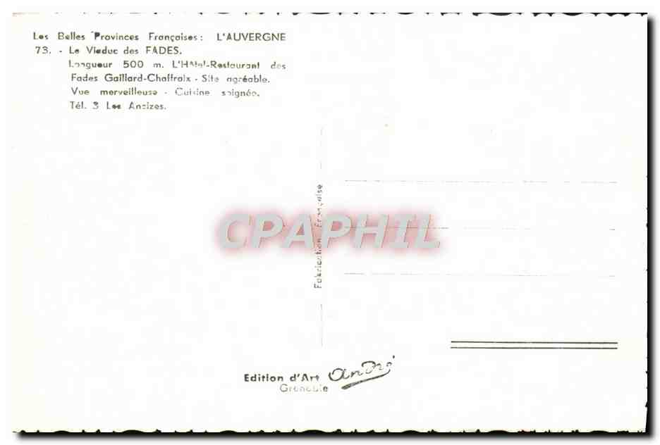 CPM Le Viaduc Des Fades Hotel Restaurant des Fades Gaillard Chaffraix  — Verso