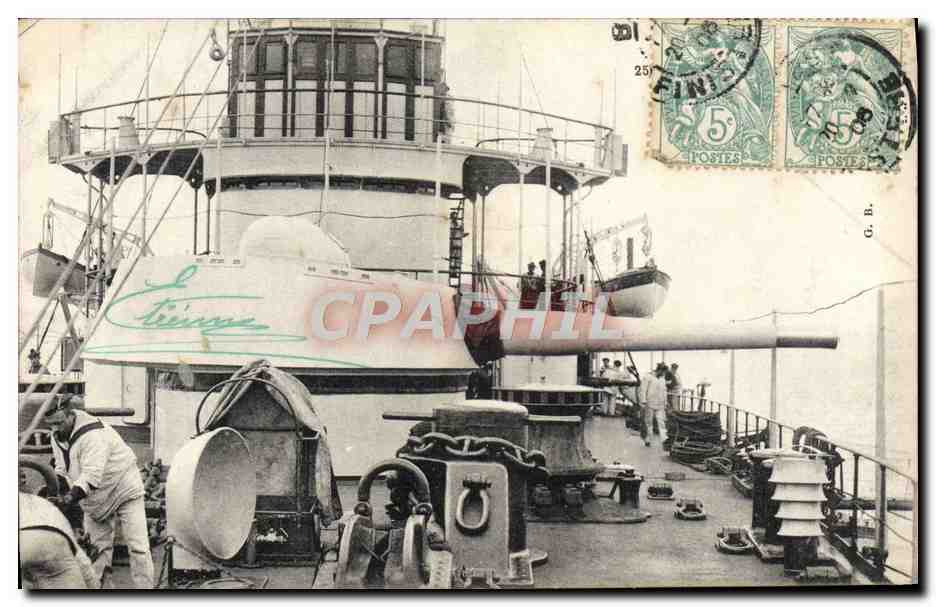 Bateau de guerre — vue du pont et du canon — éditeur L. Ciringa, n° 251