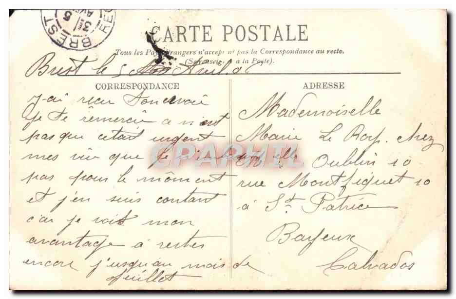 Brest — Croiseur cuirassé 'Masséna' — Éditeur L. Short, n°121 — Verso