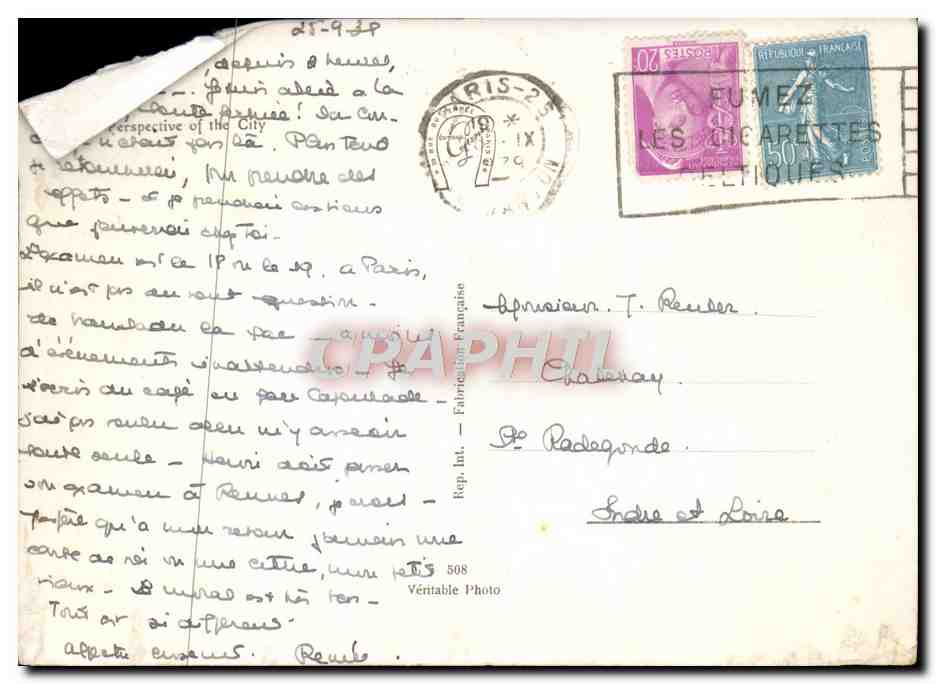 CPA Paris Perspective sur La Cite — Verso