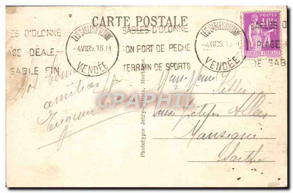 Les Sables d'Olonne (Vendée) — Salut de la Sablaise — Phototype Jelley-Poupin — Achterkant