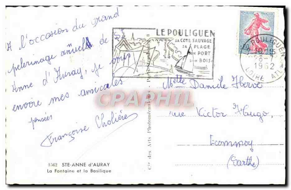 CPM Ste Anne D'Auray La Fontaine Et La Basilique — Verso