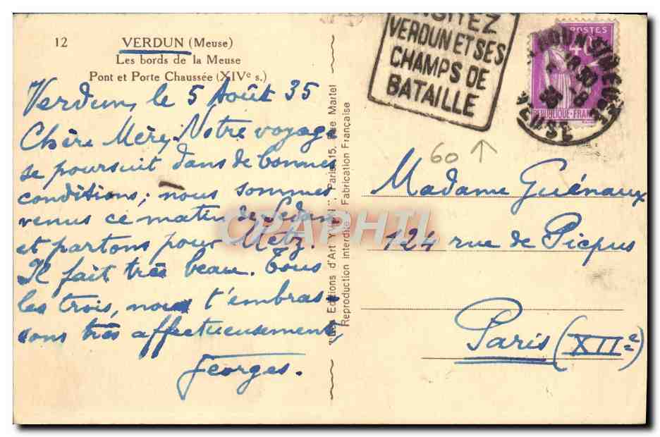 Pont et Porte Chaussée — Verdun (Meuse) — Éditions d'Art Yvon, n°12 — Reverso