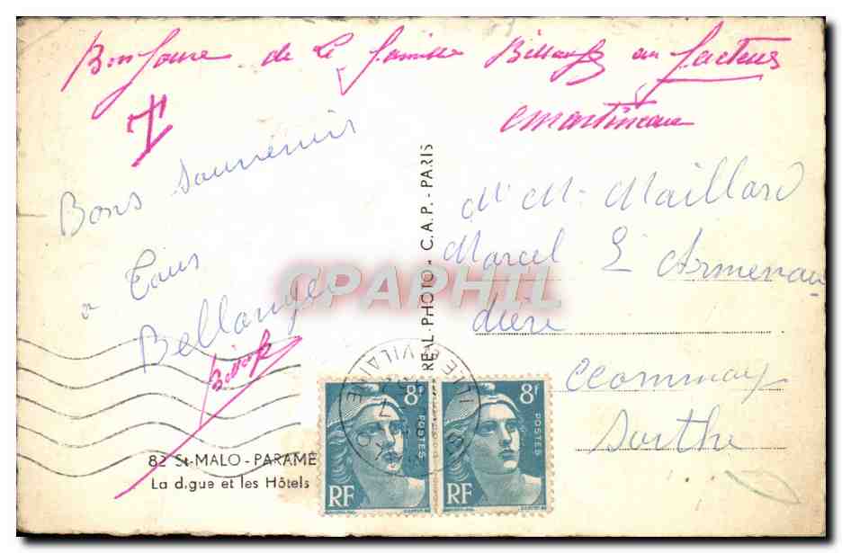 CPM Saint Malo Parame La Digue Et Les Hotels — Verso