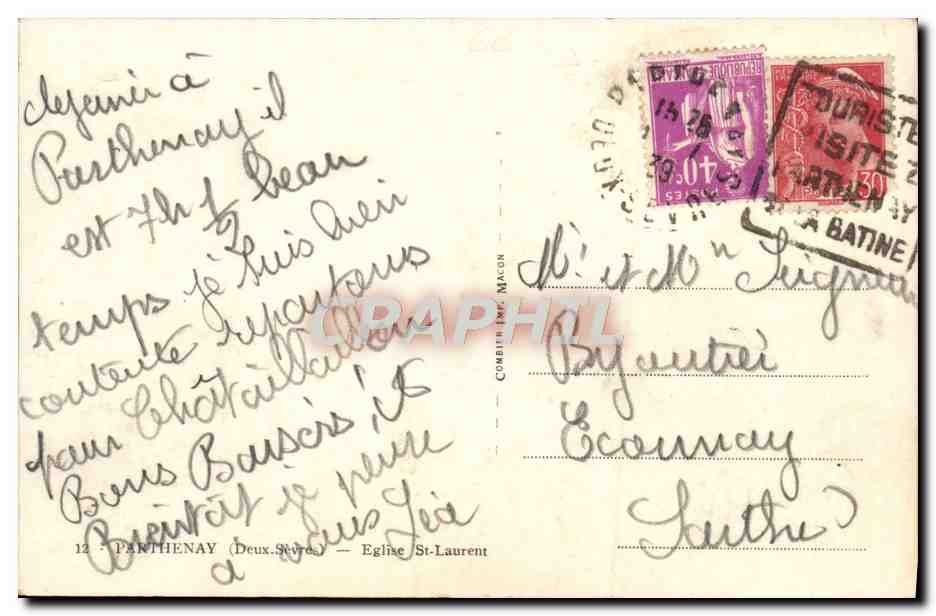 CPM Parthenay Eglise Saint Laurent Cachet Daguin  — Rückseite