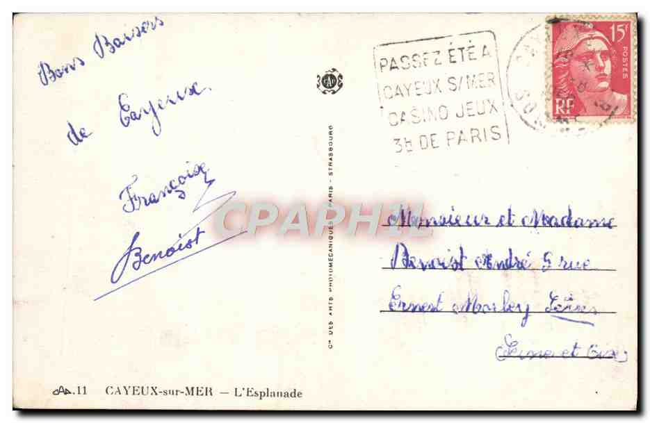 CPA Cayeux Sur Mer L'Esplanade Cachet Daguin Casino Jeux  — Back