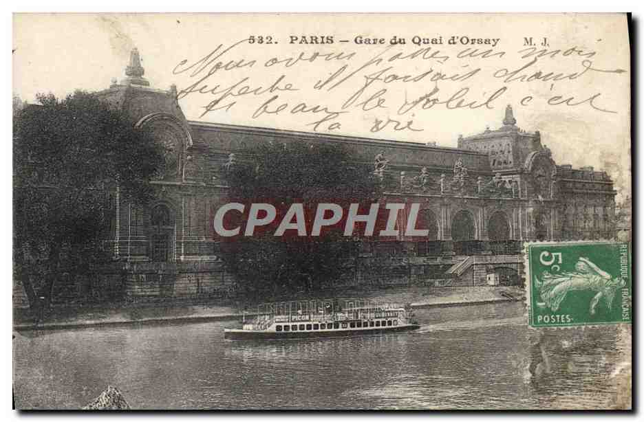 CPA Paris Gare Du Quai D'Orsay Bateau Peniche 