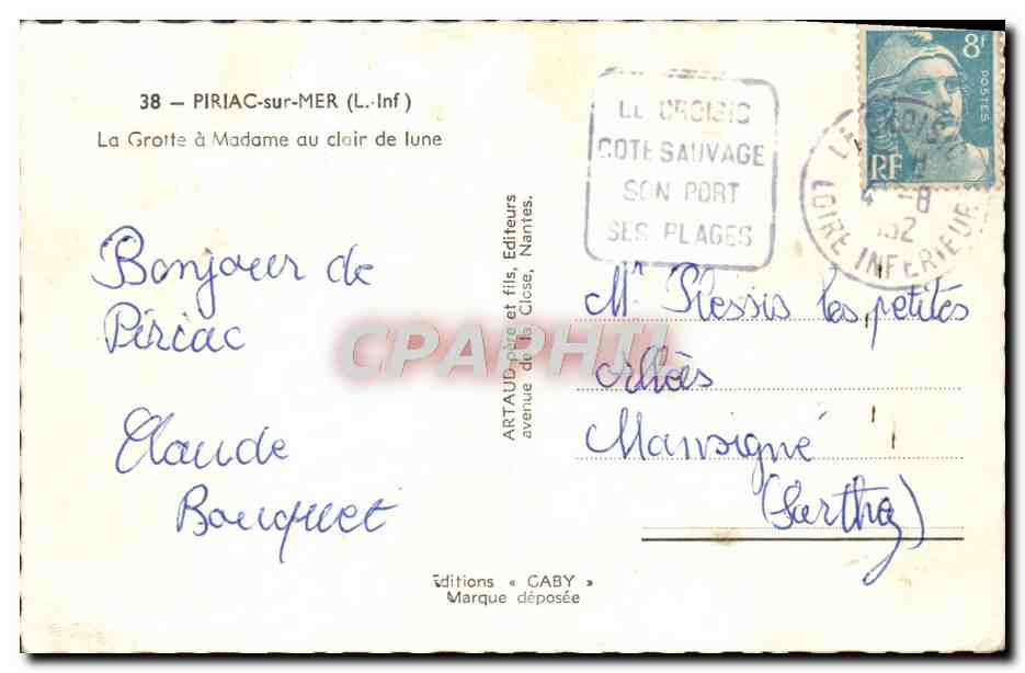 CPM Piriac Sur Mer La Grotte A Madame Au Clair De Lune Cachet Daguin Le Croisic — Rückseite