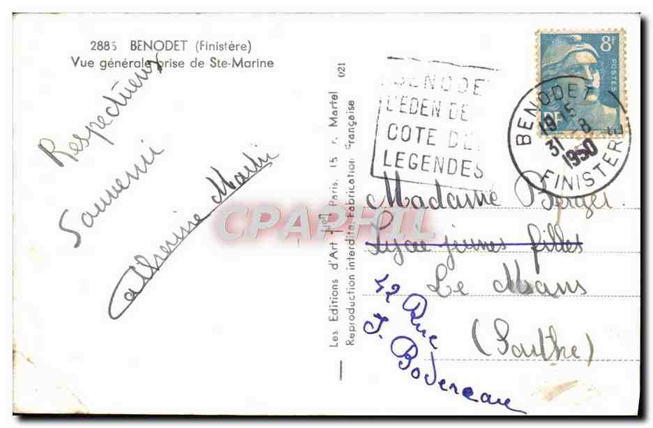 CPM Benodet Vue Generale Prise De Ste Marine Cachet Daguin — Rückseite