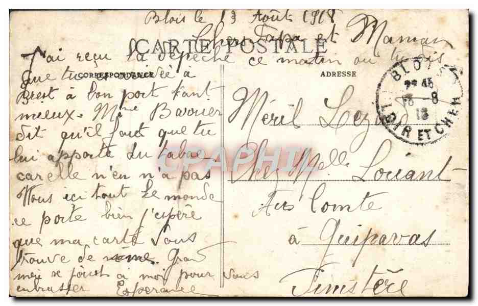 CPA Blois Le Chateau L'Attique — Verso
