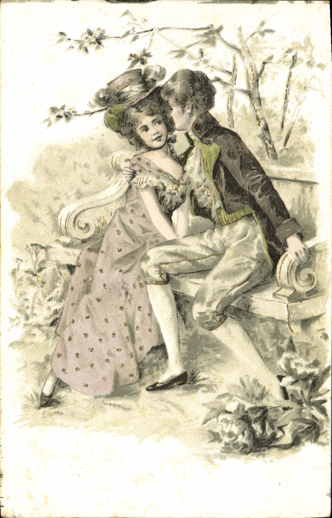 Junges Paar in Liebe — Gartenszene — Verlag nicht sichtbar