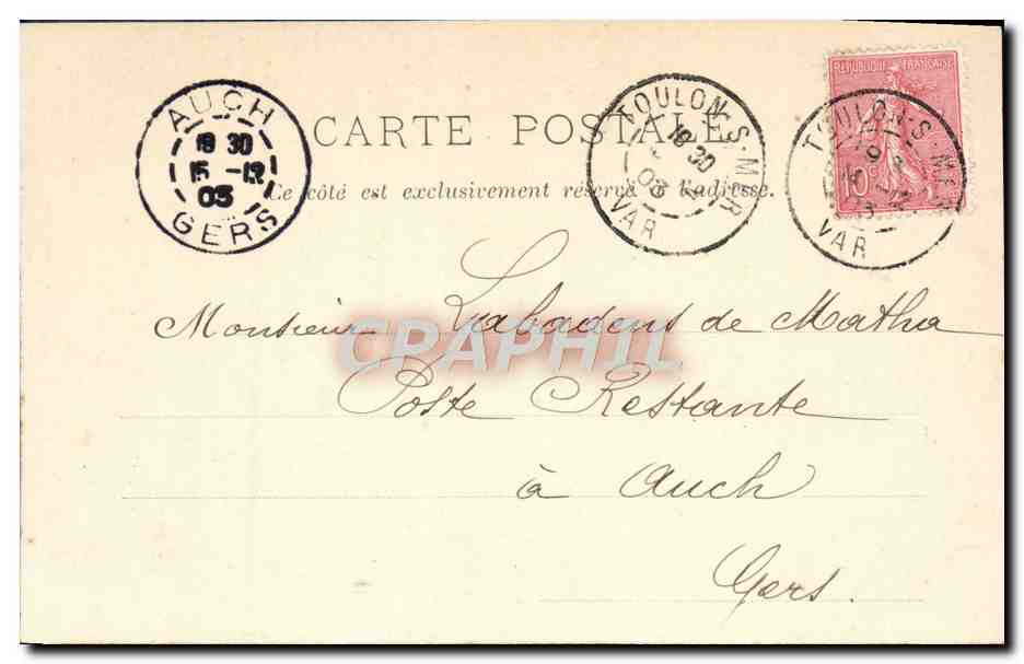 CPA Toulon La Porte De I'Arsenal Tramway — Verso
