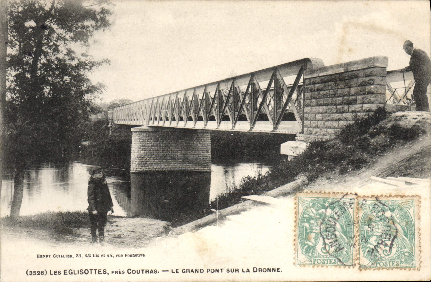 Les Eglisottes, près Coutras — Le grand pont sur la Dronne — Henry Guillier, 34, 42 bis et 44, rue Fonneuve