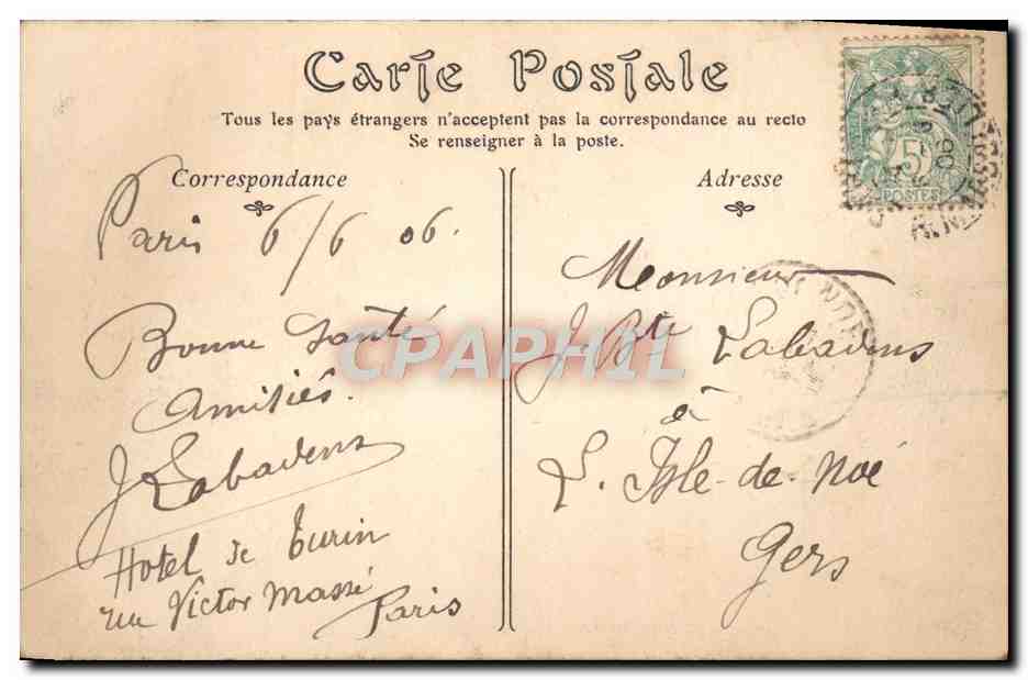 CPA Paris L'Hotel Des Postes — Rückseite