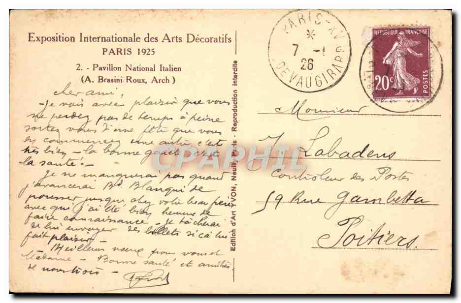 CPA Paris Exposition internationale des Arts Decoratifs 1925 Pavillon national indien  — Rückseite