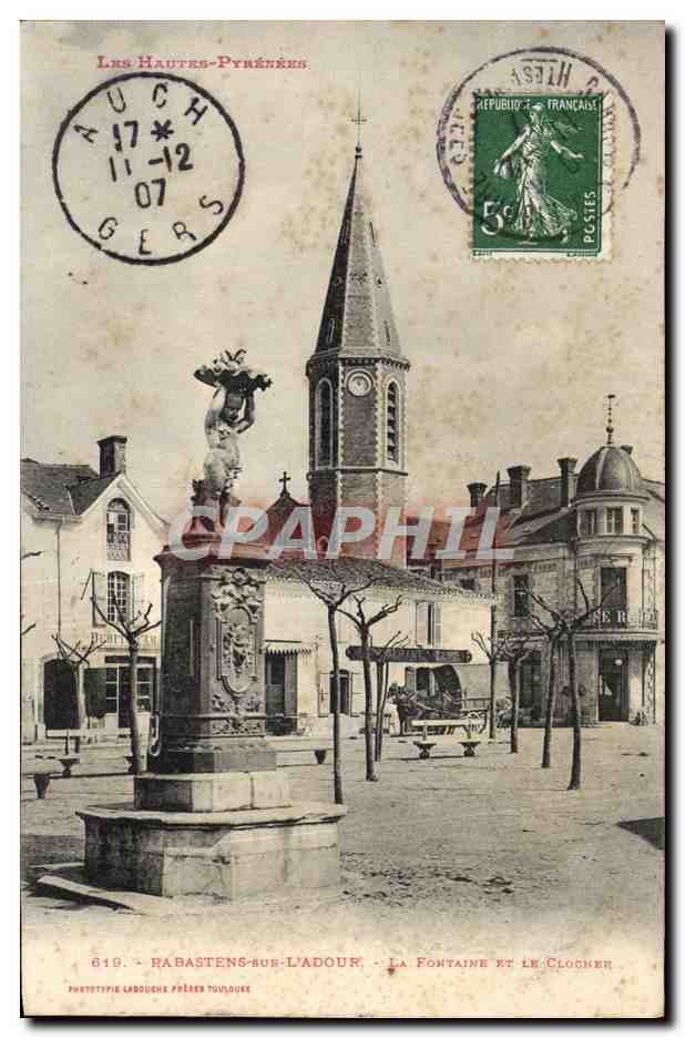Rabastens-sur-l'Adour — La Fontaine et le Clocher — Phototypie Labouche, Frères Toulouse