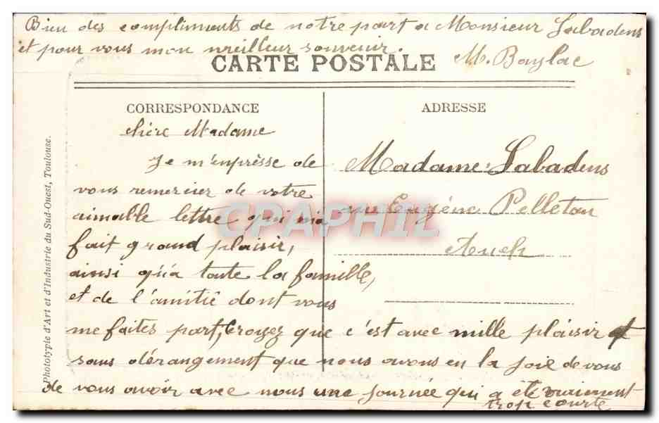 Toulouse — Jardin-Royal — Phototypie d'Art et d'Industrie du Sud-Ouest — Verso