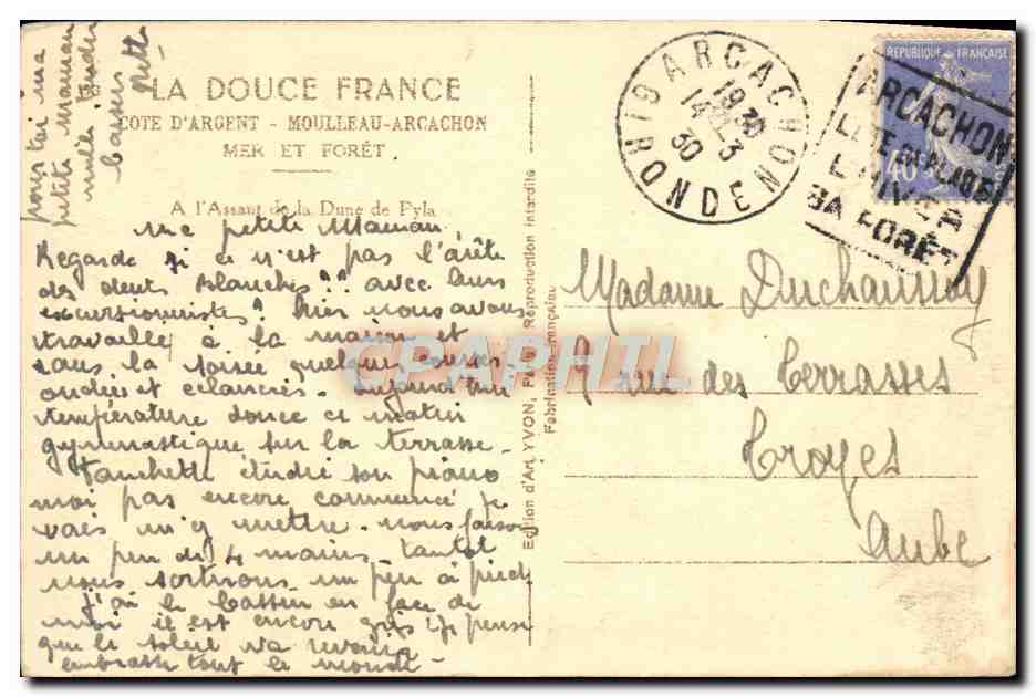 Travailleurs sur une dune — Côte d'Argent, Arcachon — Édition d'Art Yvon — Achterkant
