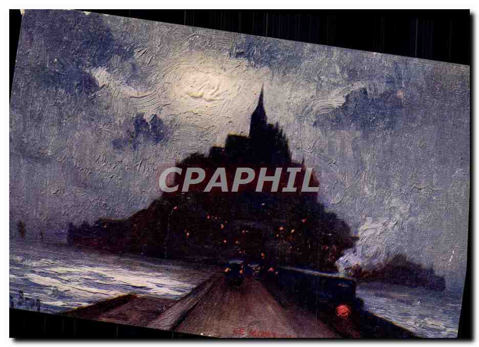 Mont Saint-Michel — vue nocturne sous la lune — Imprimerie Delahaye, Paris