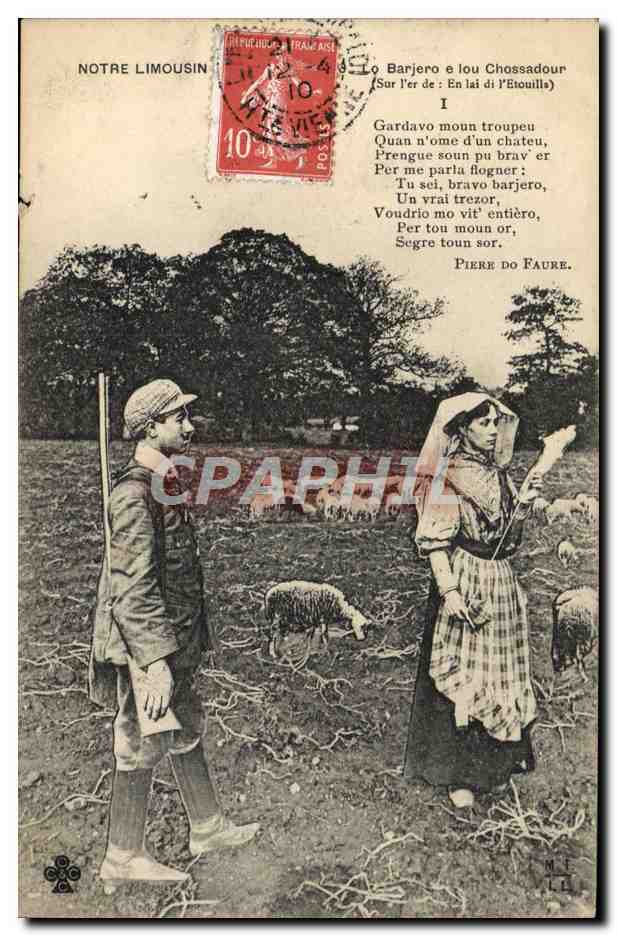 CPA Notre Limousin Femme Fileuse Chasse Chasseur Moutons 