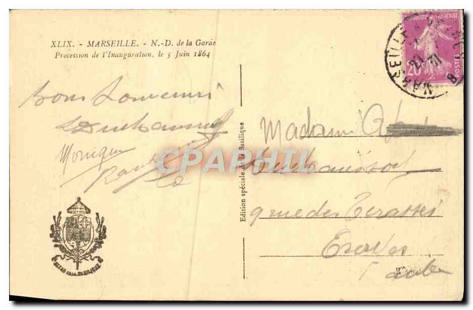 Notre Dame de la Garde — Colline de Notre Dame de la Garde — Édition spéciale de la Basilique — Verso