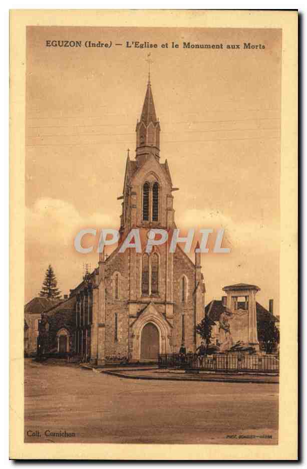 Eguizon (Indre) — L'Église et le Monument aux Morts — Cali, Carnichon