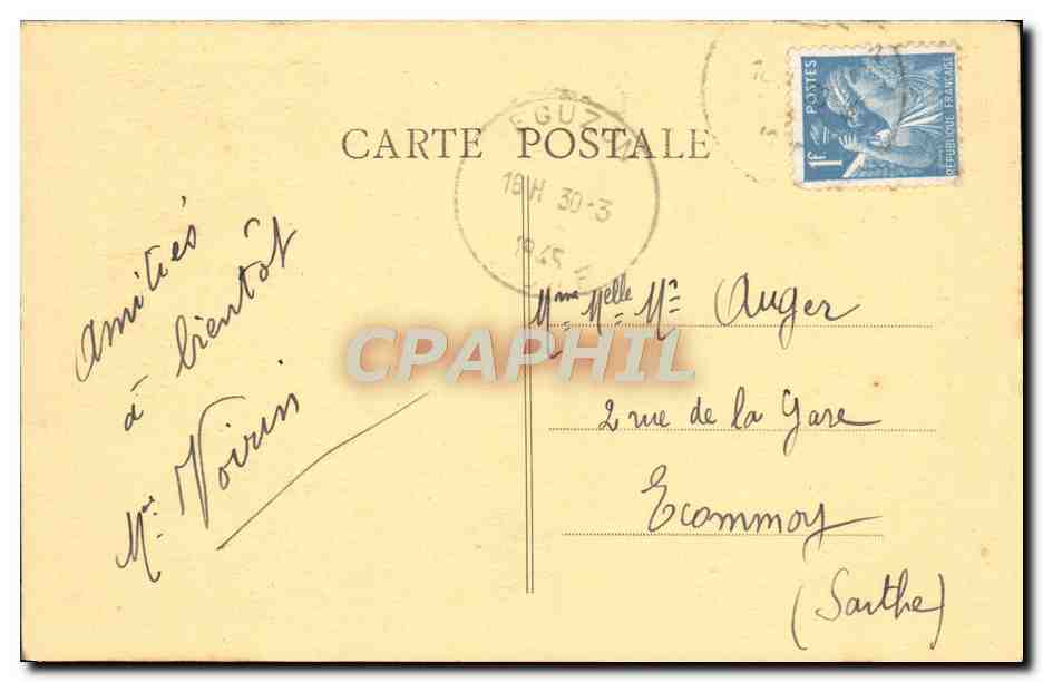 Eguizon (Indre) — L'Église et le Monument aux Morts — Cali, Carnichon — Rückseite