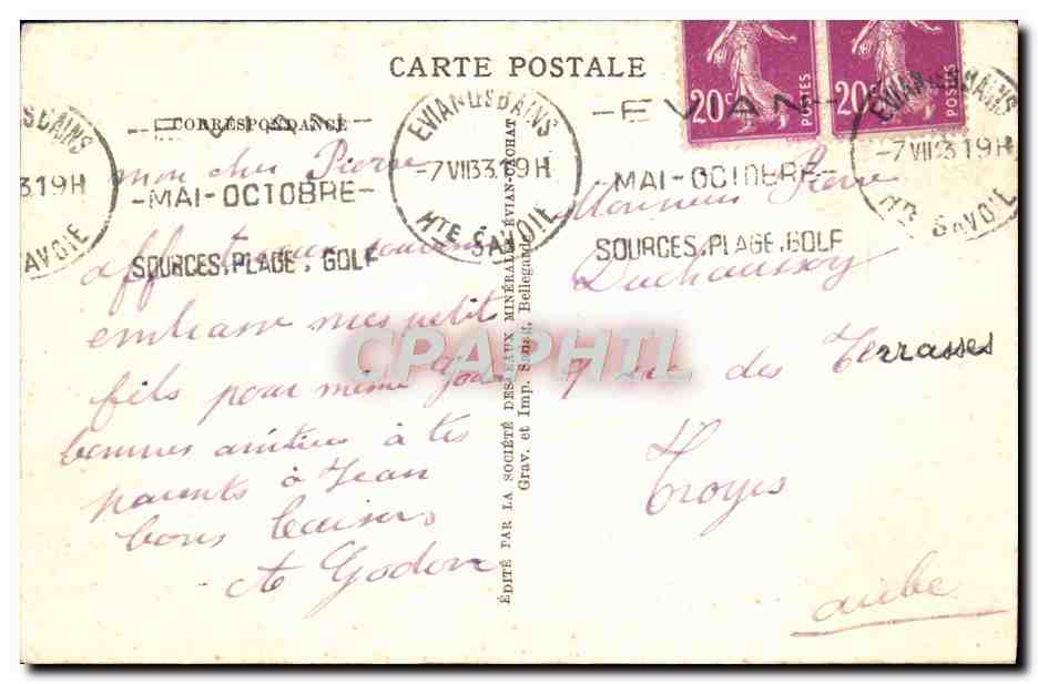CPA Evian Les Bains Vue Generale De La Station Bateau — Verso