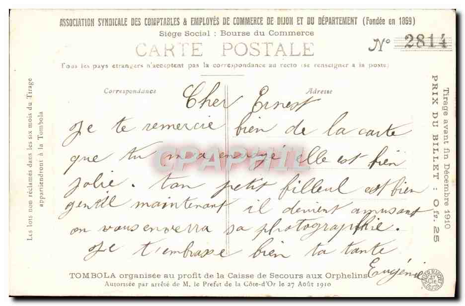 CPA Dijon Le Nouvel Hotel Des Postes — Rückseite