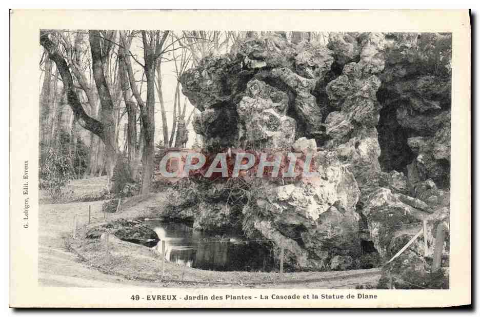 CPA Evreux Jardin Des Plantes La Cascade Et La Statue De Diane