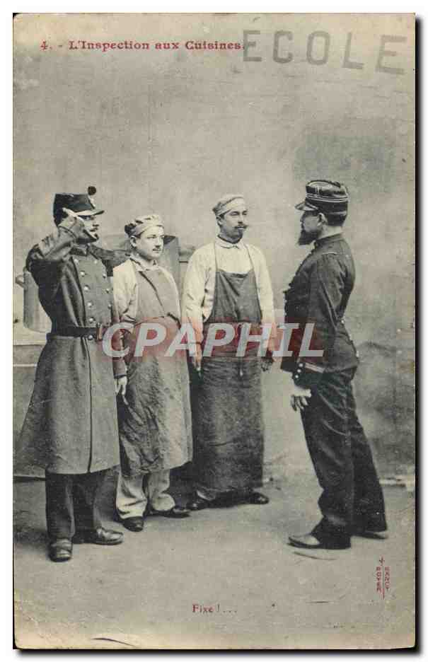 CPA L'Inspection Aux Cuisines Ecole Militaria 