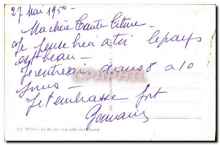 CPA Tunis Le Bardo La Salle Des Galces — Rückseite