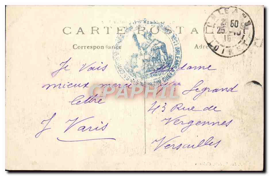 CPA Orleans L'Hotel De Ville — Verso